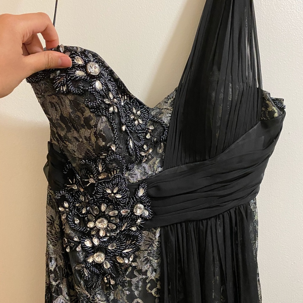 Black lace/ chiffon , full length 1 shoulder gown